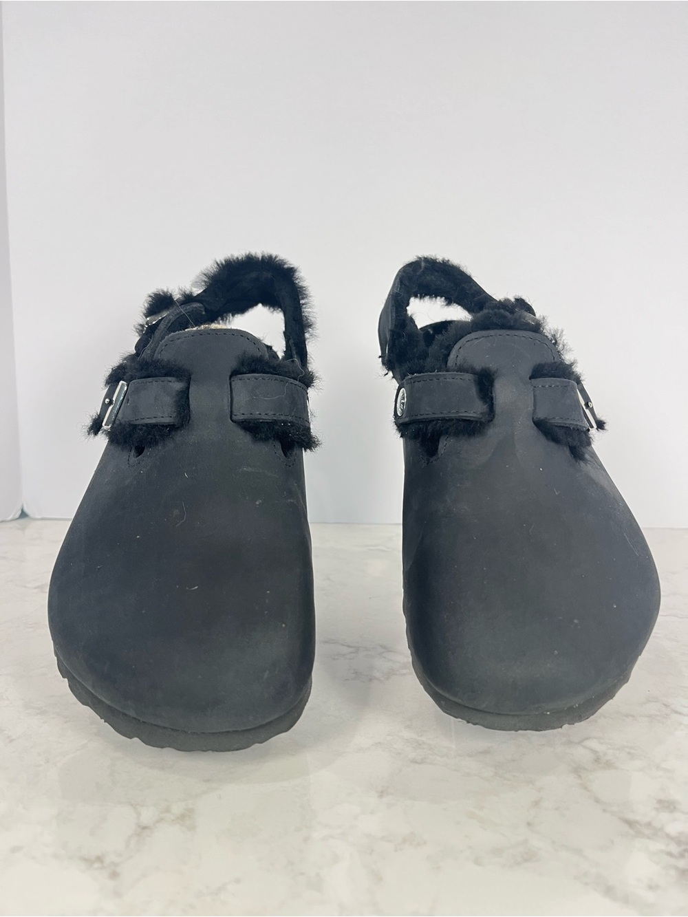 Birkenstock Tokio Shearling Clog with Silver Buckle and black oiled leather - Picture 2 of 9